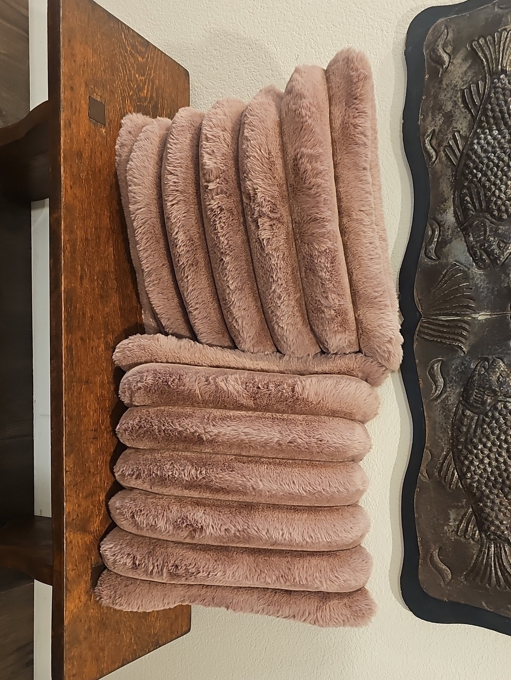 Anthropologie Plush Faux Fur Throw - Dusty Rose